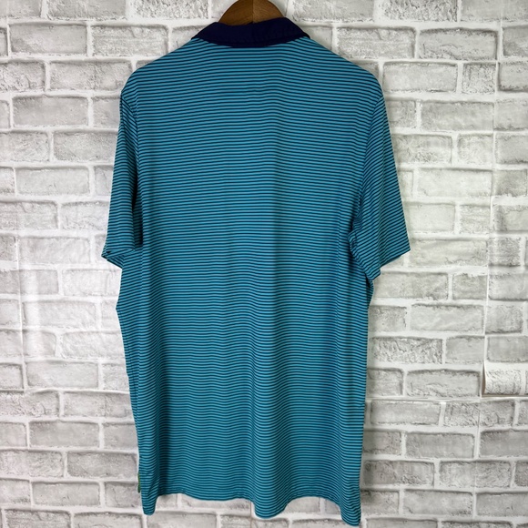 RLX Ralph Lauren Mint Blue Striped 4 Button Performance Golf Polo Men XL Stretch - Picture 4 of 6